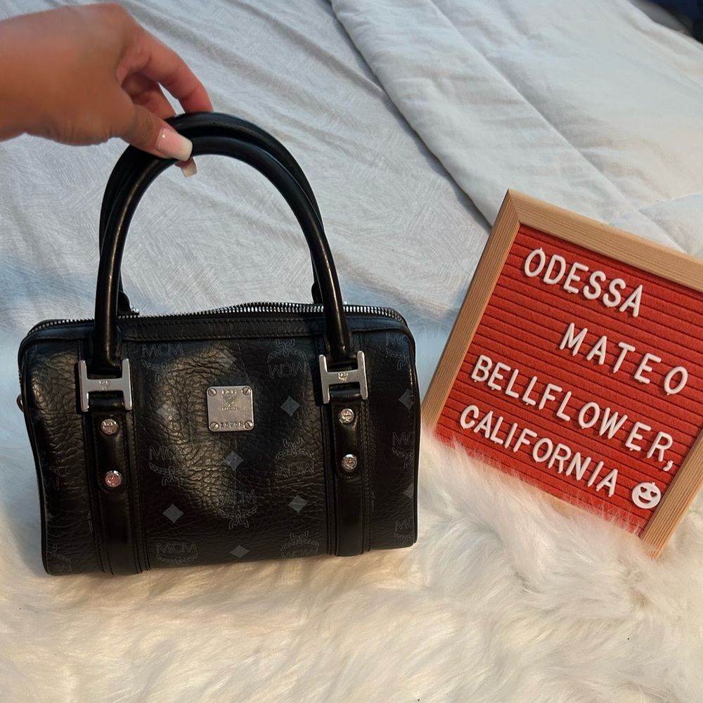 💯 Authentic Preloved M C M black mini Boston bag